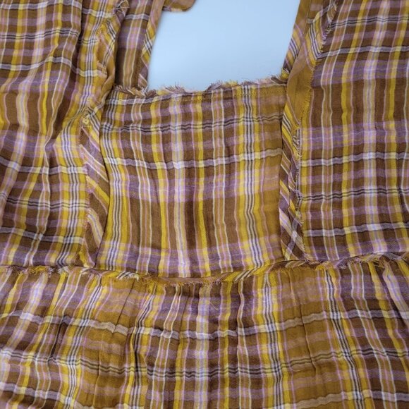 Yellow Plaid Mini Dress  Anthropologie Size Small NWT Boho Style - Picture 4 of 8